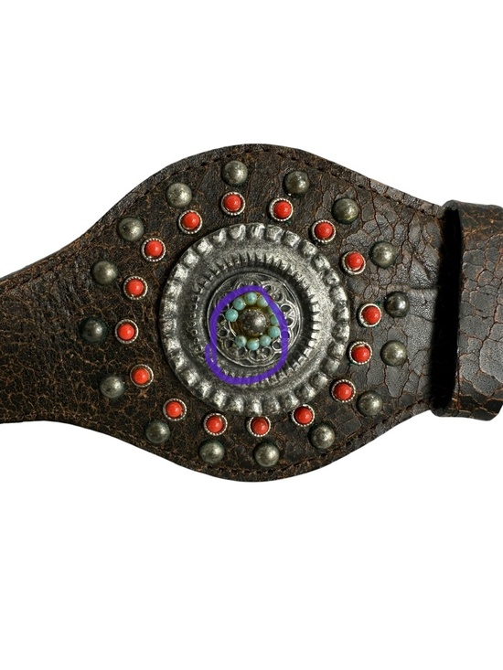 Rare Vintage STREETS AHEAD Brown Wide Leather Western Belt Conchos M 34 USA main image 12